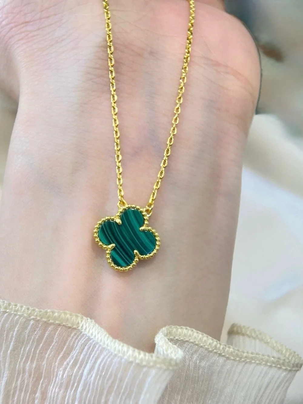 Van Cleef & Arpels Gold Clover Necklace with Turquoise Inlay